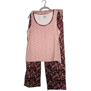 Pink Lucky Brand pajama set tank top drawstring pants soft chic cute lounge